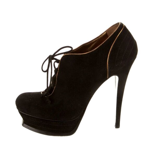 YSL 7.5 Sexy Lace Up Corset Platform Booties Kid Scamosciato Black Suede Heels - Picture 1 of 11